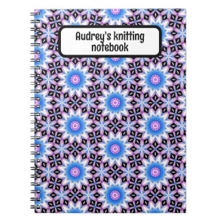 Carnet de tricot personnalisé - design bleu et vio