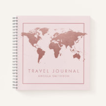 Carnet de voyage Journal Rose Gold Rose World Map