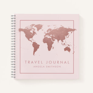 Carnet de voyage Journal Rose Gold Rose World Map