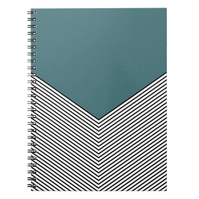 Carnet Décor de chevron noir et blanc et triangle bleu (Devant)