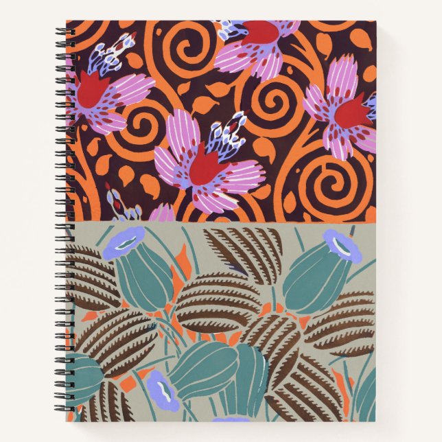 Carnet Décor de fleurs en spirale rose et orange vibrant (Devant)