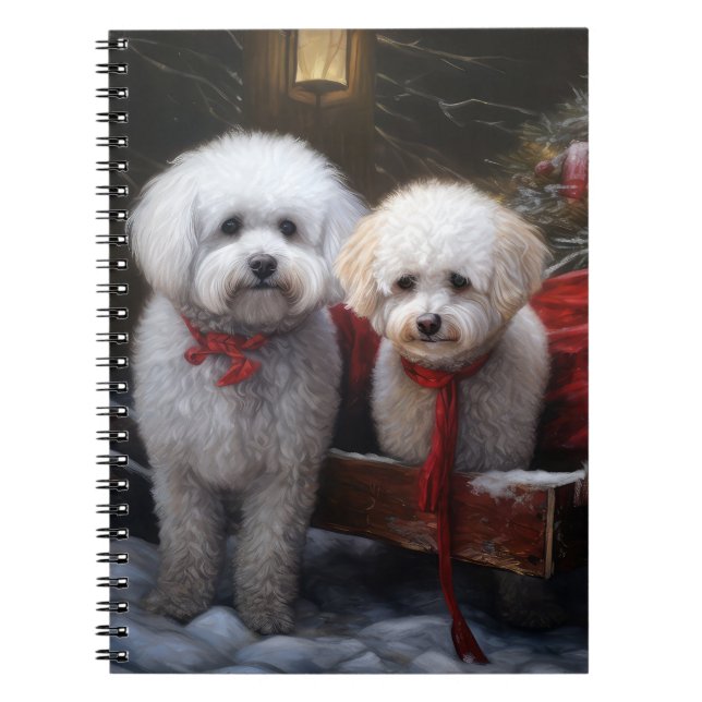 Carnet Décor de Noël Bichon Frise Snowy Sleigh (Devant)