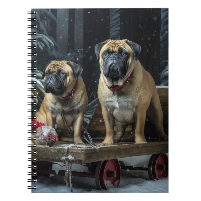 Carnet Décor de Noël Bullmastiff Snowy Sleigh (Devant)