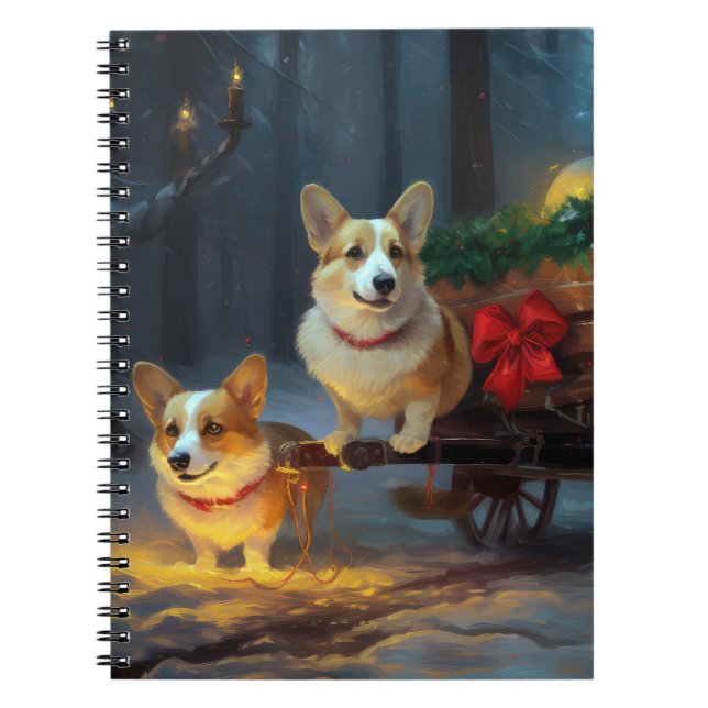 Carnet Décor de Noël Corgi Snowy Sleigh (Devant)