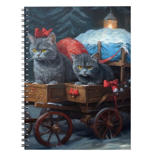 Carnet Décor de Noël Oriental Blue Cat Snowy Sleigh (Devant)