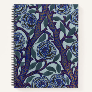 Carnet Décor floral Art déco rose en bleu royal et or