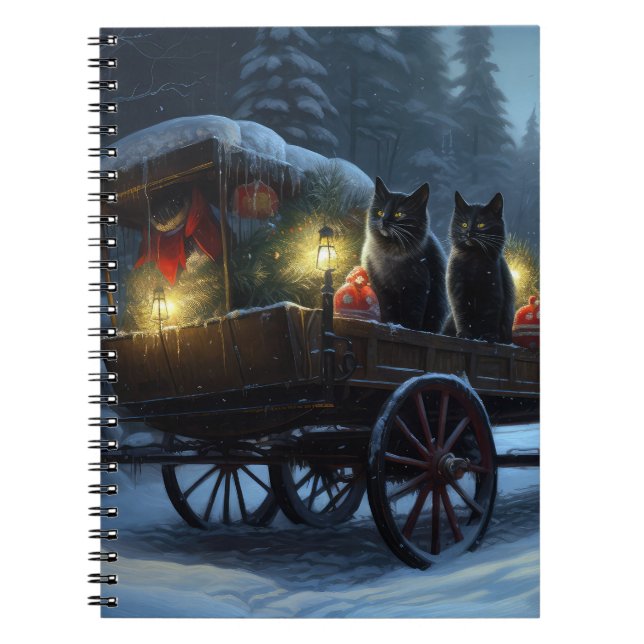 Carnet Décoration de Noël Traîneau enneigé de Chat Noir (Devant)
