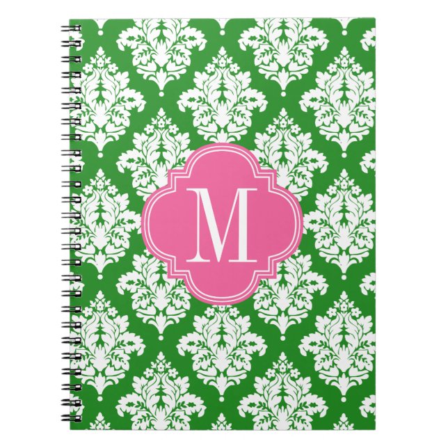 Carnet Décoré d'un monogramme fait sur commande vert et (Devant)