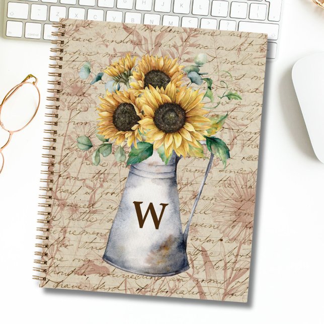 Carnet Découpage de lettre vintage tournesol rustique mon (In situ)