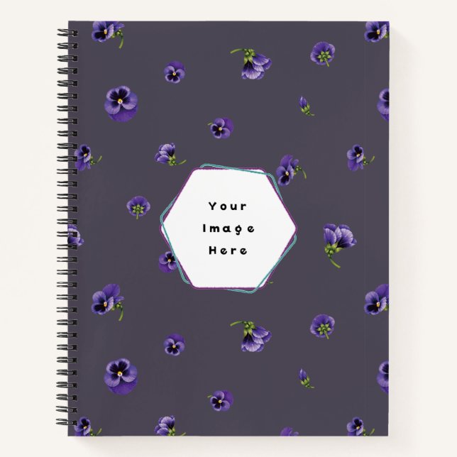 Carnet Deep Plum Gray Purple Pansy Floral Pattern (Devant)
