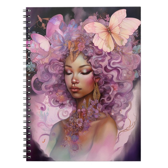 Carnet Déesse noire Art Imaginaire rose violet (Devant)