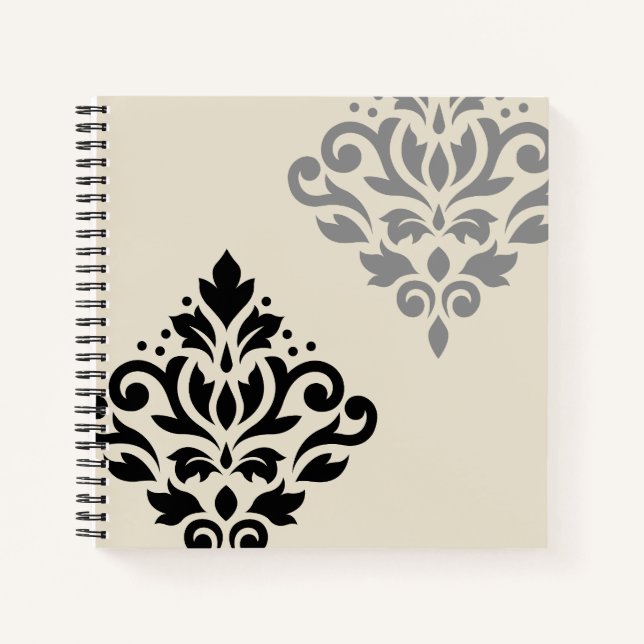 Carnet Défiler Damask Art I Black Grey Crème (Devant)