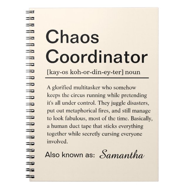 Carnet Définition de Coordinateur de Chaos Personnalisé (Devant)