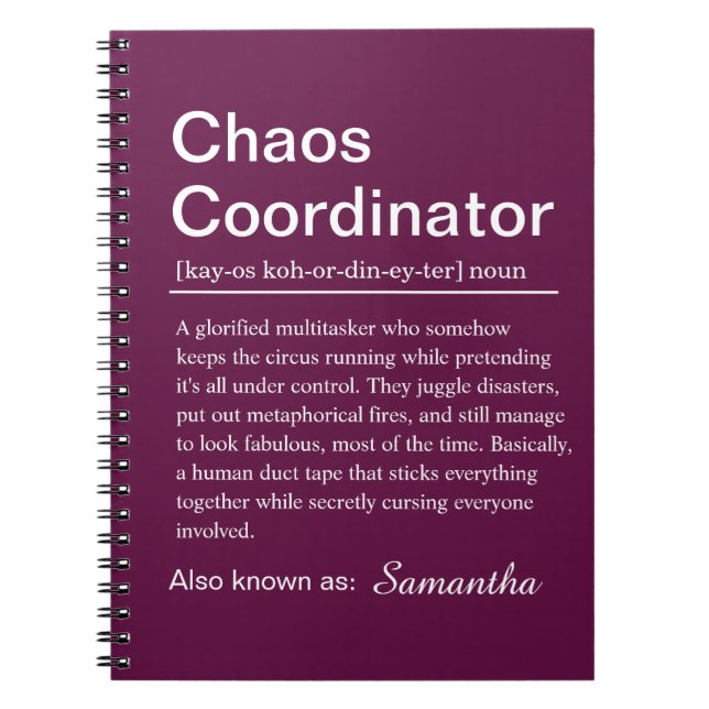 Carnet Définition de Coordinateur de Chaos Personnalisé (Devant)