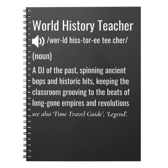 Carnet Définition de l'enseignant d'histoire mondiale (Devant)