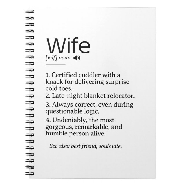 Carnet Définition drôle et coeur de la femme (Devant)
