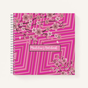 Carnet Dégradé Tripant Fleur de Cerisier Rayures Rose