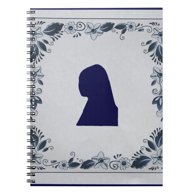 Carnet Delft en tuile bleue fille avec une oreille perle (Devant)