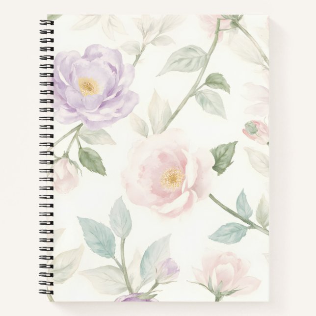 Carnet Délicat Pastel Floral avec Rose et Dais (Devant)