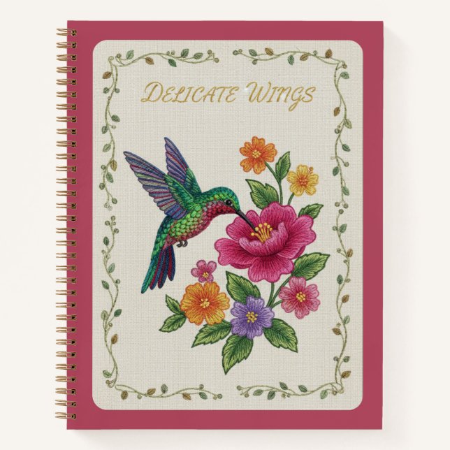 Carnet Delicate Wings Embroidered Hummingbird Floral (Devant)