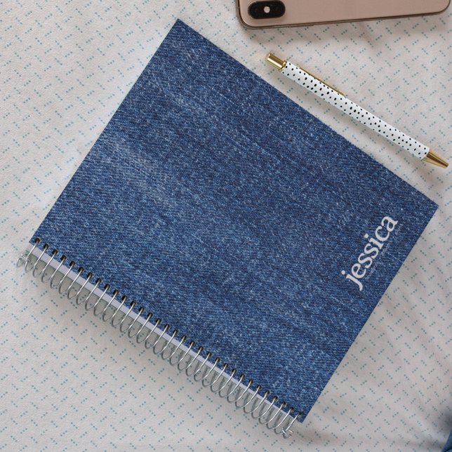 Carnet Denim Bleu Foncé Usé Typographie Moderne Arrondie (Créateur téléchargé)
