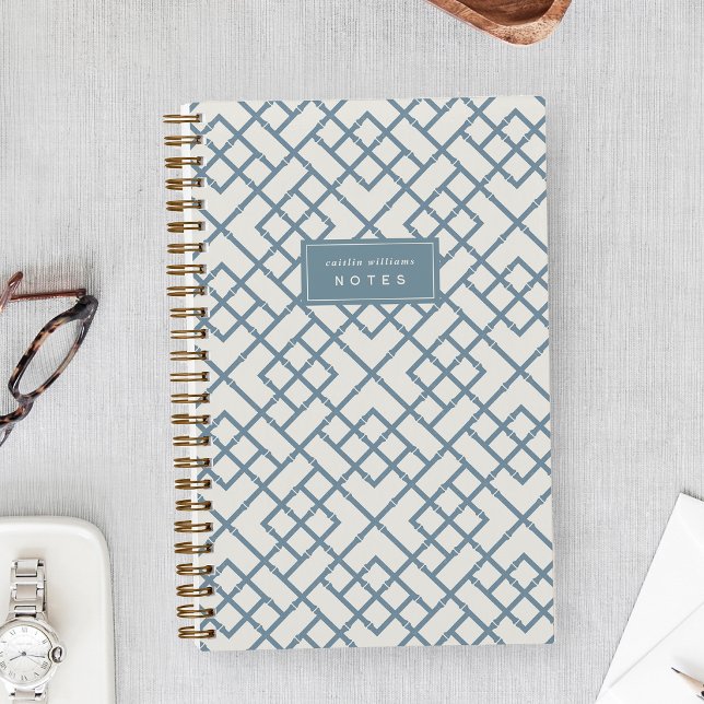Carnet Denim Blue | Coastal Bamboo Trellis Personalized (Créateur téléchargé)