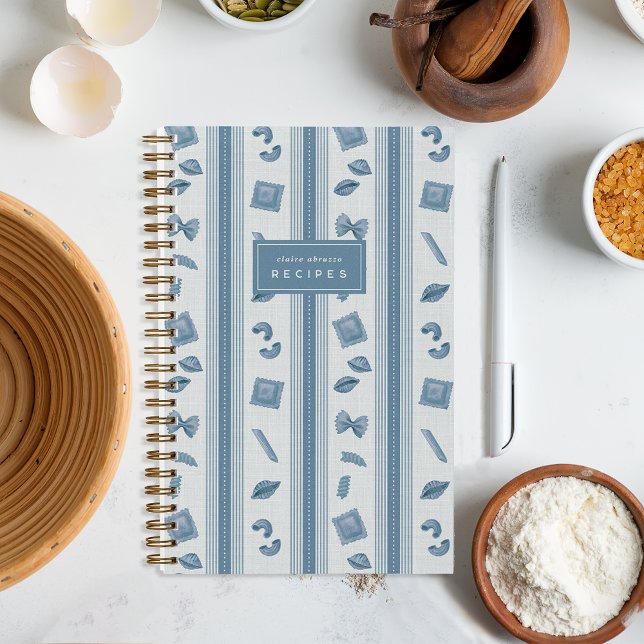 Carnet Denim Blue Pasta Market Stripe Personalized Recipe (Créateur téléchargé)