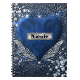 Carnet Denim & Diamonds Cœur Bleu Personnalisé