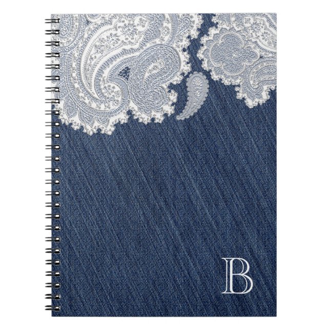 Carnet Denim Jean & White Lace Élégante Mariage nuptiale (Devant)
