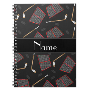 Carnet Dénomination sur mesure, bâtons de hockey noir, fi