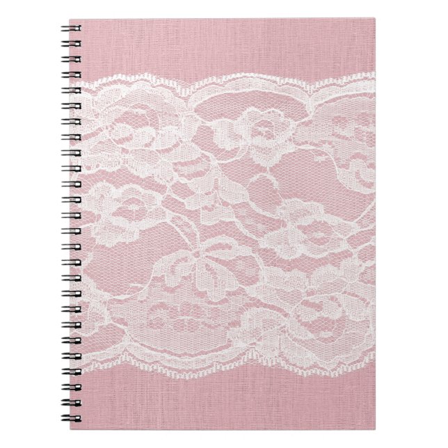 Carnet Dentelle blanche sur Pastel Lin rose Texture (Devant)