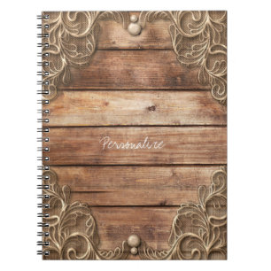 Carnet Dentelle Bois rustique Vintage Ouest Élégant Ferme