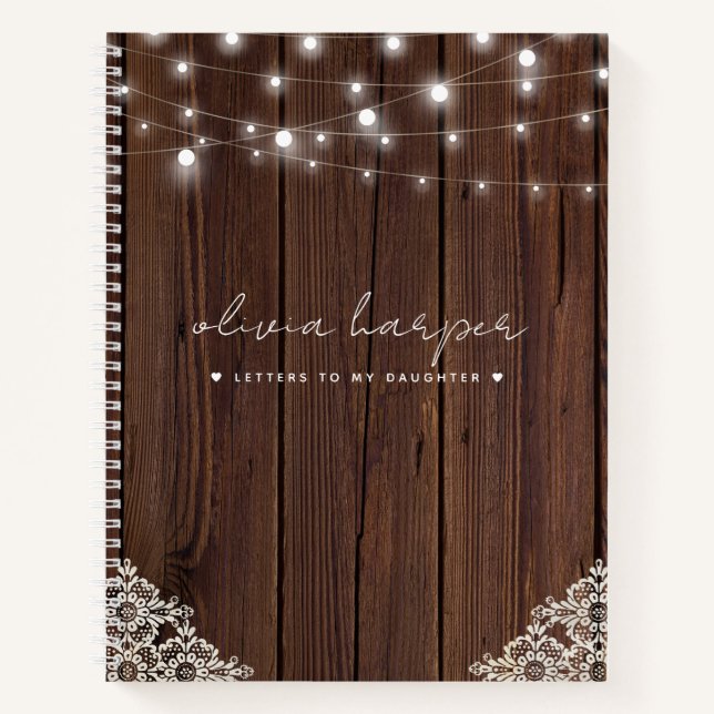 Carnet Dentelle de bois rustique éclaire les lettres à ma (Devant)