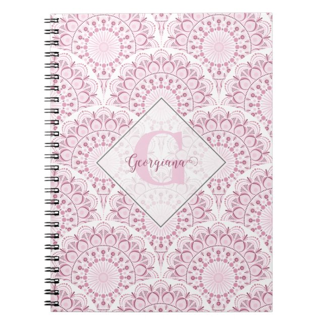 Carnet Dentelle de Confetti Rose Art Déco personnalisée M (Devant)