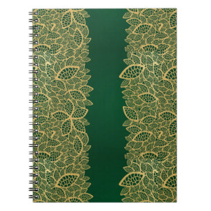 Carnet Dentelle d'or de feuille sur l'arrière - plan vert