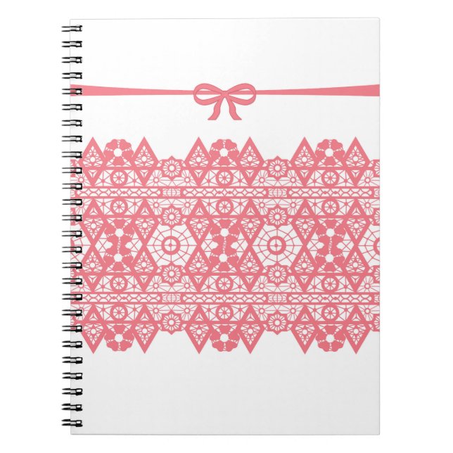 Carnet Dentelle en dentelle rose, élégante et blanche (Devant)