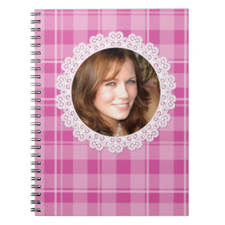 Carnet Dentelle et plaid - coeur sur le rose