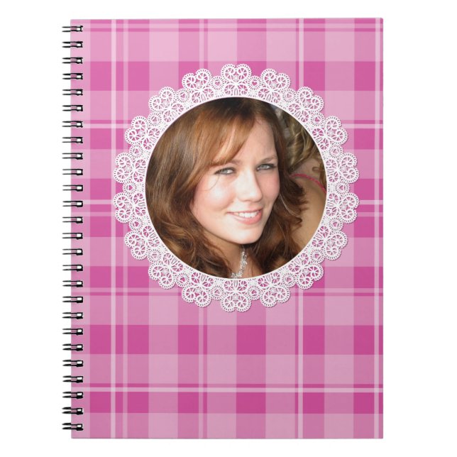 Carnet Dentelle et plaid - coeur sur le rose (Devant)
