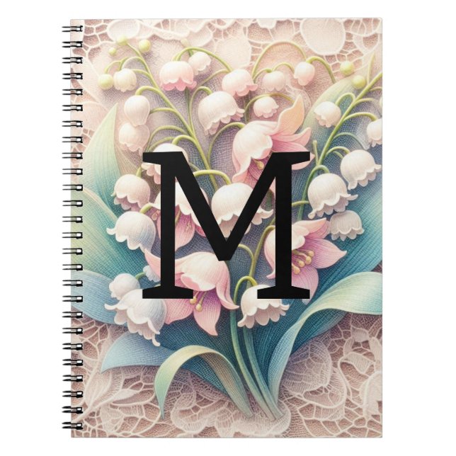 Carnet Dentelle monogramme fleurs blanches du muguet  (Devant)