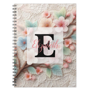 Carnet Dentelle monogramme florale rose pastel fleur de c