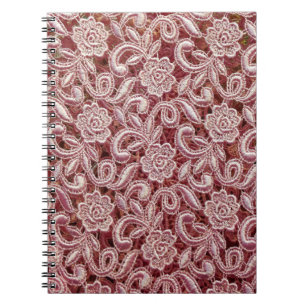 Carnet Dentelle rose, motif de roses anciennes.