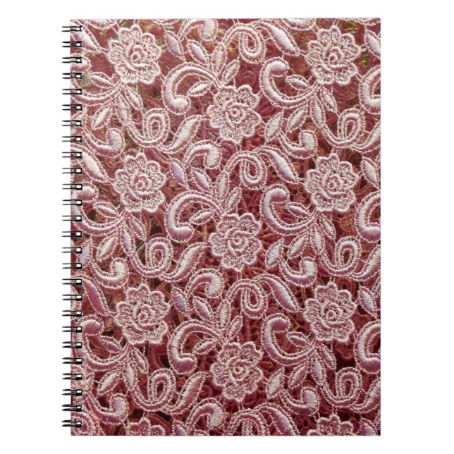 Carnet Dentelle rose, motif de roses anciennes. (Devant)