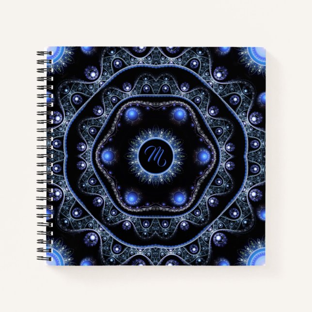 Carnet Dentelle Turquoise en bleu Boho Mandala Monogramme (Devant)
