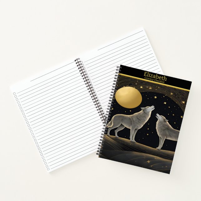 Carnet Des loups hurlent sereinement à une lune dorée rad (Intérieur)