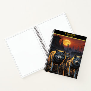 Carnet Des loups mystiques hurlent sous une lune brillant