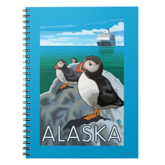 Carnet Des macareux regardent un bateau de croisière (Devant)