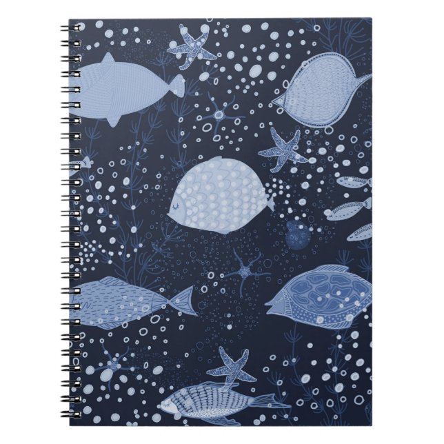Carnet Des poissons endormis monochromes, motif foncé. (Devant)