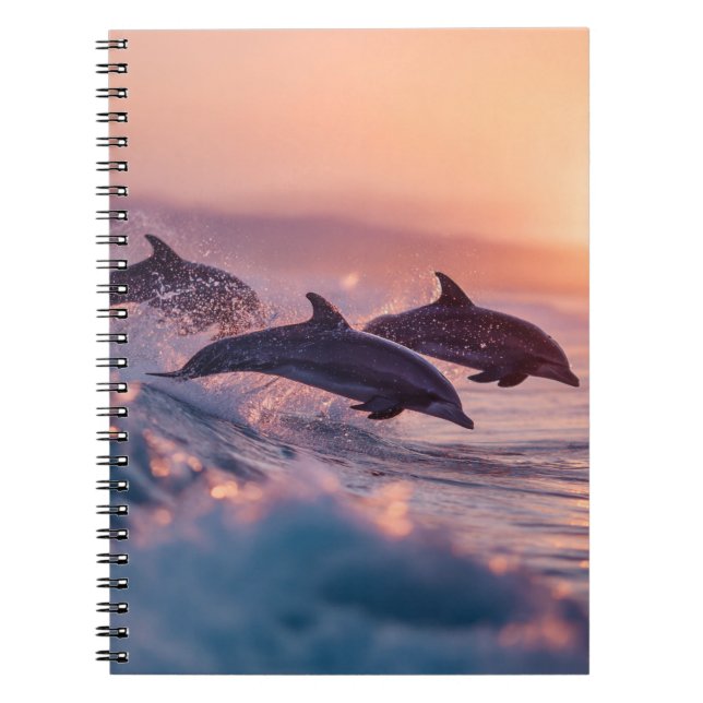 Carnet des vagues de saut de dauphins du coucher d (Devant)
