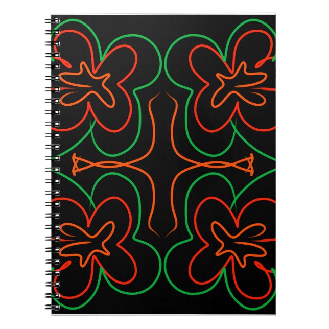 Carnet Design Abstrait de fleurs vertes et oranges (Devant)