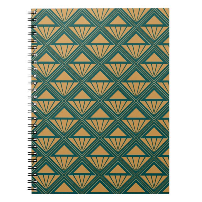 Carnet Design Art Déco Gold et vert turquoise avec des rh (Devant)